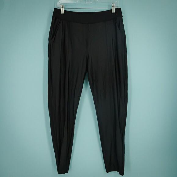 Lululemon Size 8 Black Shine Trouser Satin Front Pull On Stretch Elastic Pants - Picture 1 of 6